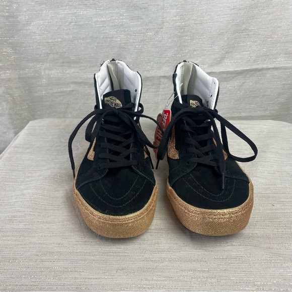 Vans SK8 Hi Zip Rose Gold Glitter Black Skate Shoes Sneakers Little Kids Size 6 - Picture 2 of 7